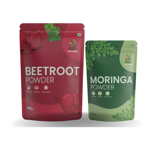 KGS Organics Beetroot & Moringa Powder Combo Pack (200g + 100g)