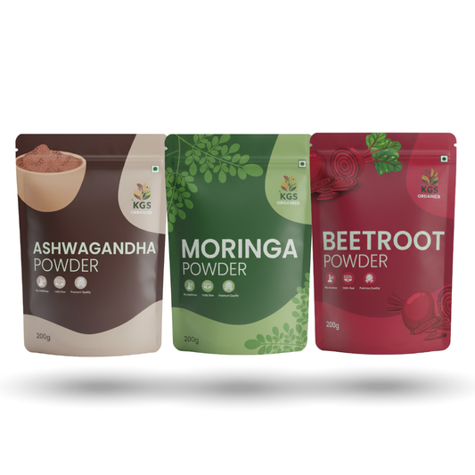 Moringa + Beetroot + Ashwagandha Powder Combo Pack (200g + 200g + 200g)